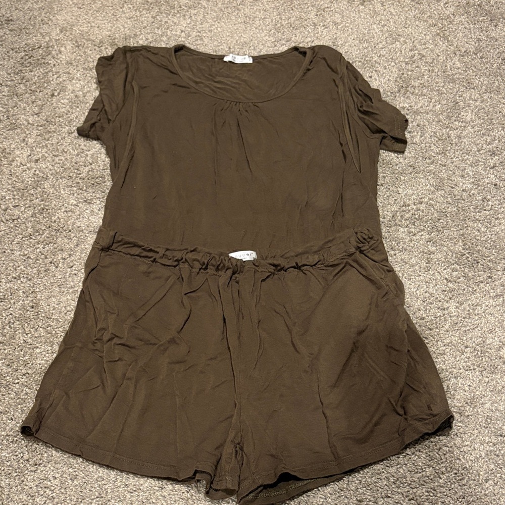 Casual Brownish Green Two-Piece Lounge Set